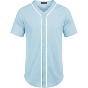 COOFANDY Men’s Baseball Button Down Jersey Short Sleeve Hipster Hip Hop T Shirts(Light Blue)