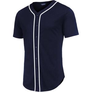 COOFANDY Men’s Baseball Button Down Jersey Short Sleeve Hipster Hip Hop T Shirts(Navy Blue)