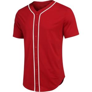 COOFANDY Men’s Baseball Button Down Jersey Short Sleeve Hipster Hip Hop T Shirts(Wine Red)