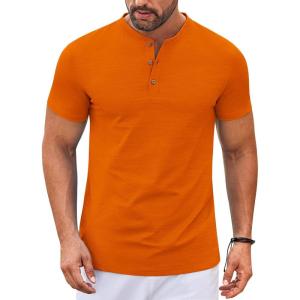 COOFANDY Mens Henley Shirts Short Sleeve Casual Button Down Shirts Lightweight Summer Basic Tee(Orange)