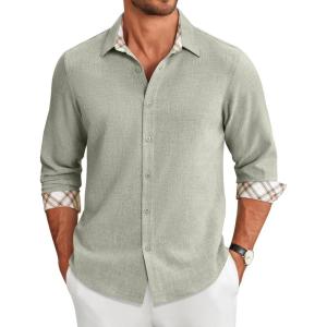 COOFANDY Men’s Long Sleeve Button Down Regular Fit Dress Shirt(A-light Green)