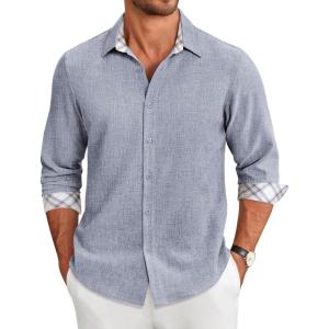 COOFANDY Men’s Long Sleeve Button Down Regular Fit Dress Shirt(Blue)