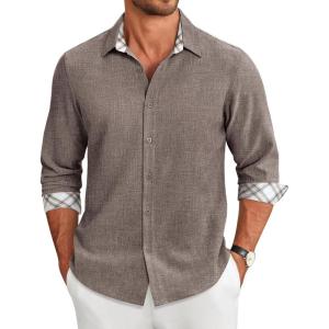 COOFANDY Men’s Long Sleeve Button Down Regular Fit Dress Shirt(Brown)