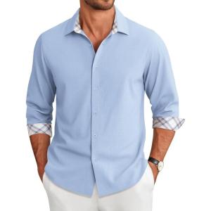COOFANDY Men’s Long Sleeve Button Down Regular Fit Dress Shirt(Clear Blue)