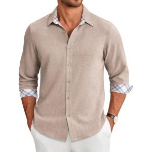 COOFANDY Men’s Long Sleeve Button Down Regular Fit Dress Shirt(Khaki)