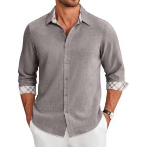 COOFANDY Men’s Long Sleeve Button Down Regular Fit Dress Shirt(Light Grey)