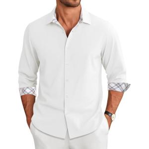 COOFANDY Men’s Long Sleeve Button Down Regular Fit Dress Shirt(White)