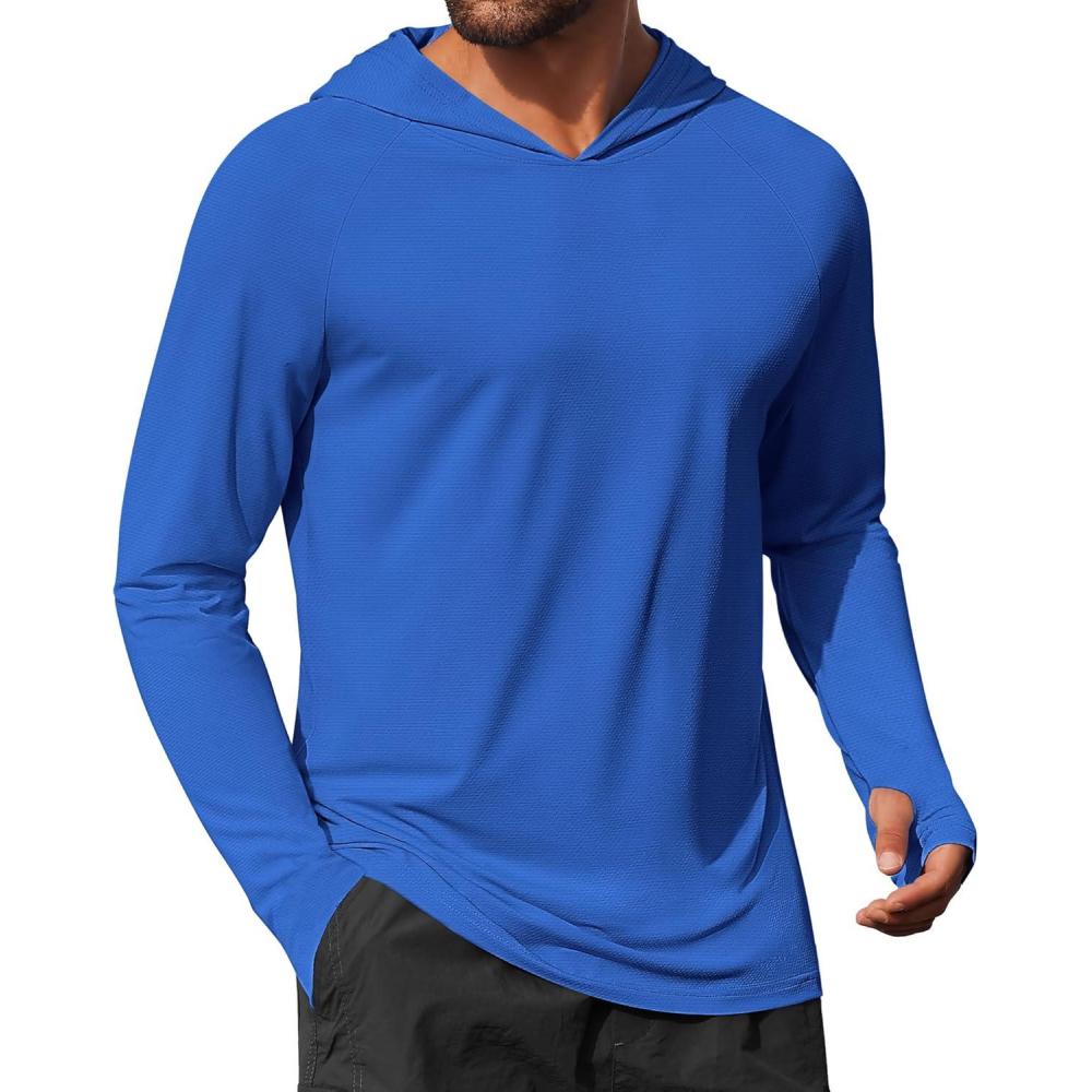 imageCOOFANDY Mens UPF 50 Hoodie Shirts Long Sleeve Rash Guard Sun Protection Fishing Shirts Lightweight Quick Dry HoodiesRoyal Blue