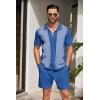 COOFANDY Men’s 2 Piece Outfit Vintage Short Sleeve Button Down Knit Polo Shirts Casual Beach Shorts Sets(Dark Blue)