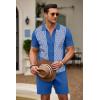 COOFANDY Men’s 2 Piece Outfit Vintage Short Sleeve Button Down Knit Polo Shirts Casual Beach Shorts Sets(Dark Blue)