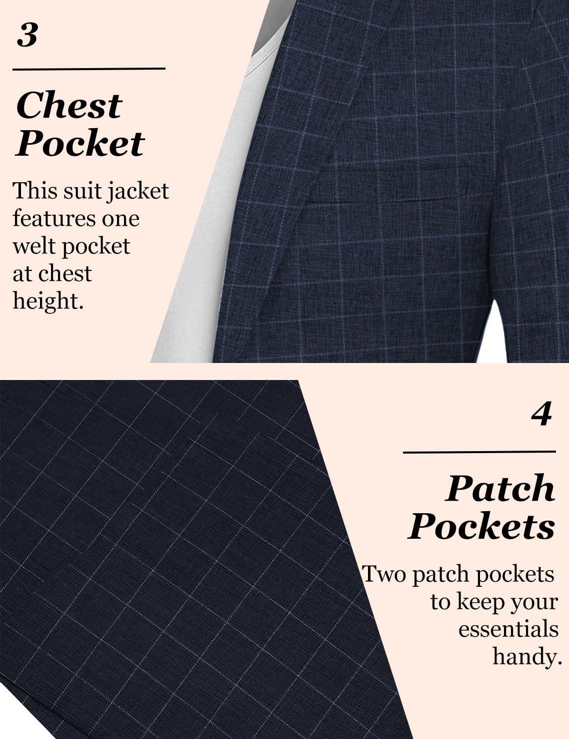 imageCOOFANDY Mens Casual Blazer Slim Fit Sport Coat Lightweight Two Button Suit JacketsPlaid Blazer Navy Blue