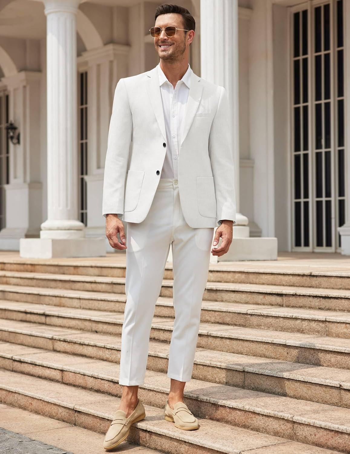 imageCOOFANDY Mens Casual Blazer Slim Fit Sport Coat Lightweight Two Button Suit JacketsWhite