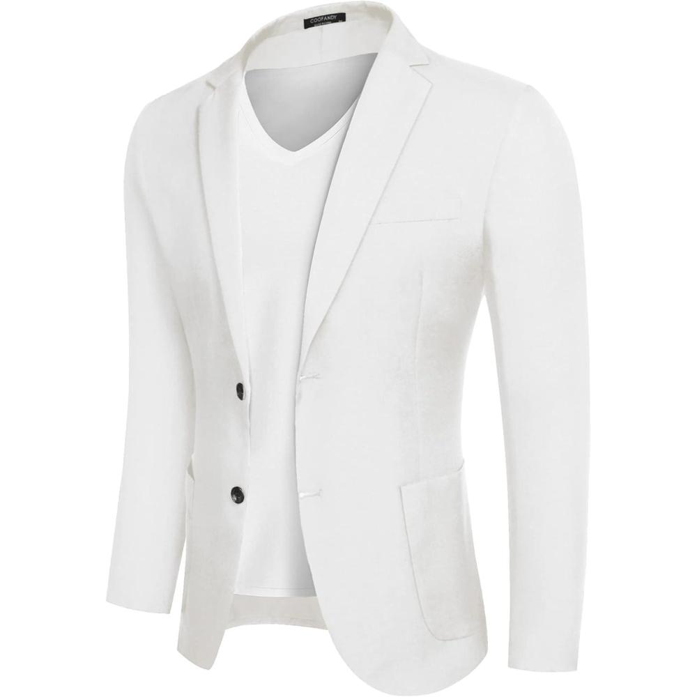 imageCOOFANDY Mens Casual Blazer Slim Fit Sport Coat Lightweight Two Button Suit JacketsWhite