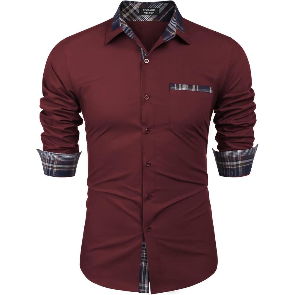 imageCOOFANDY Mens Long Sleeve Dress Shirt Plaid Collar Casual Button Down Shirts