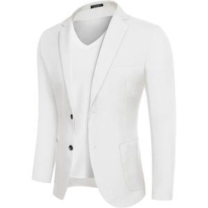 COOFANDY Mens Casual Blazer Slim Fit Sport Coat Lightweight Two Button Suit Jackets(White)