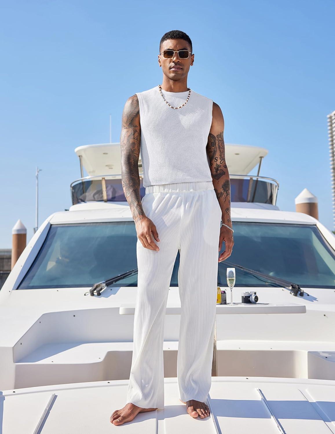 imageCOOFANDY Mens Casual Knitted Tank Tops Crew Neck Sleeveless Muscle T Shirts Summer Beach TopsWhite