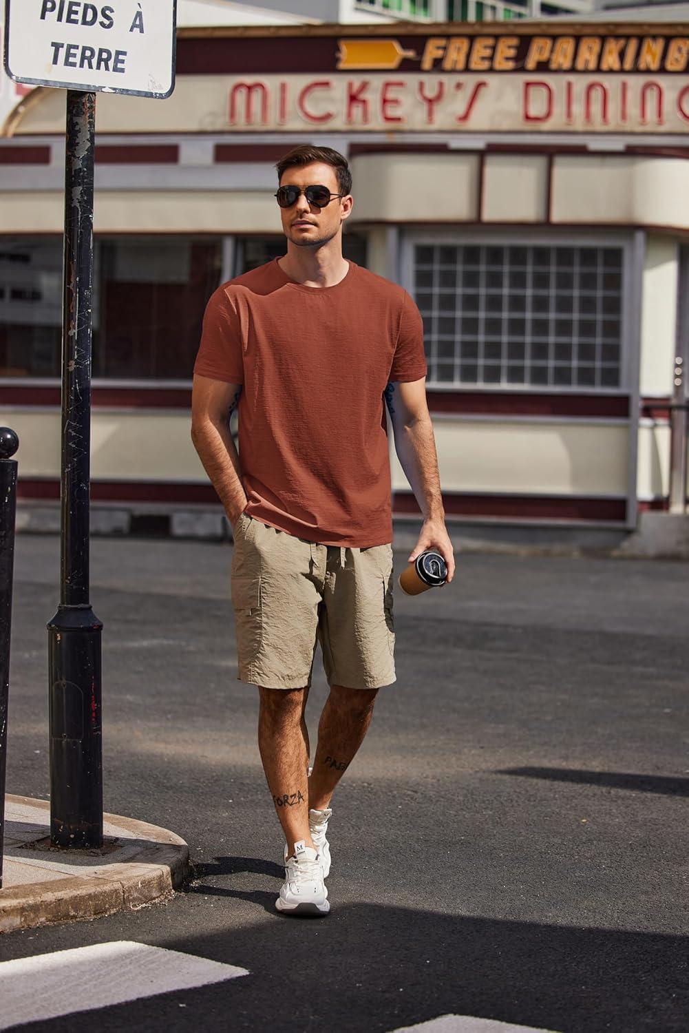 imageCOOFANDY Mens T Shirt Short Sleeve Classic Crew Neck TShirt Casual Summer Basic Tee ShirtsCaramel