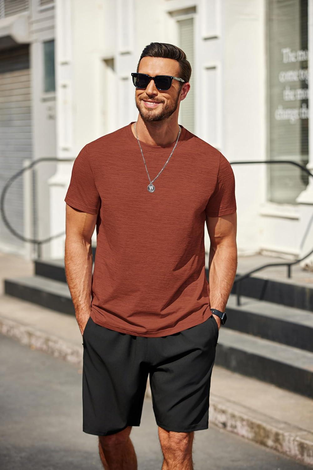 imageCOOFANDY Mens T Shirt Short Sleeve Classic Crew Neck TShirt Casual Summer Basic Tee ShirtsCaramel