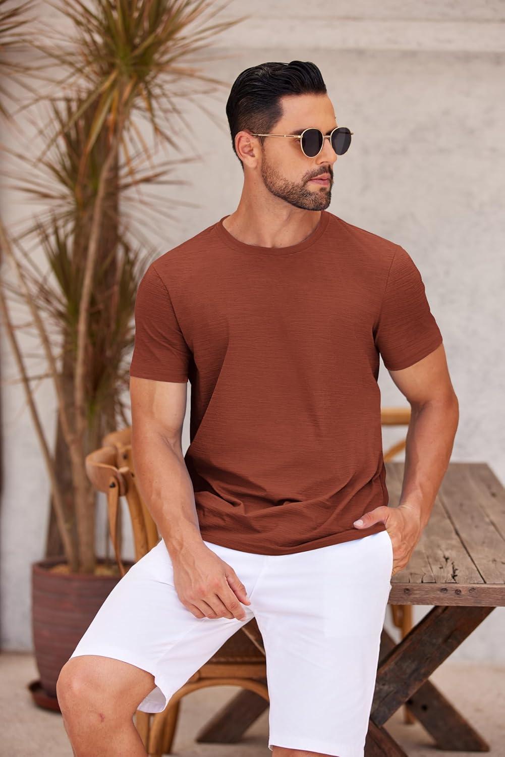 imageCOOFANDY Mens T Shirt Short Sleeve Classic Crew Neck TShirt Casual Summer Basic Tee ShirtsCaramel