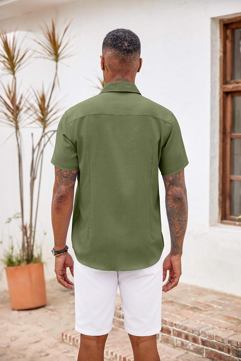 imageCOOFANDY Mens Button Down Shirts Short Sleeve Casual Summer Beach Vacation Wedding Shirt with PocketArmy Green