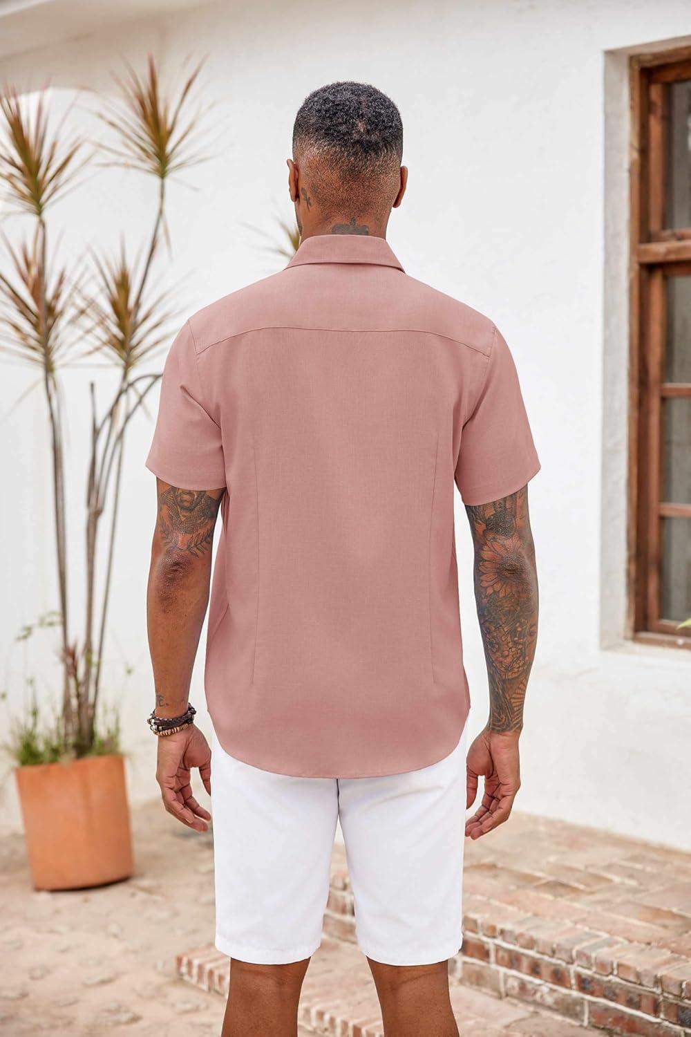 imageCOOFANDY Mens Button Down Shirts Short Sleeve Casual Summer Beach Vacation Wedding Shirt with PocketMisty Rose