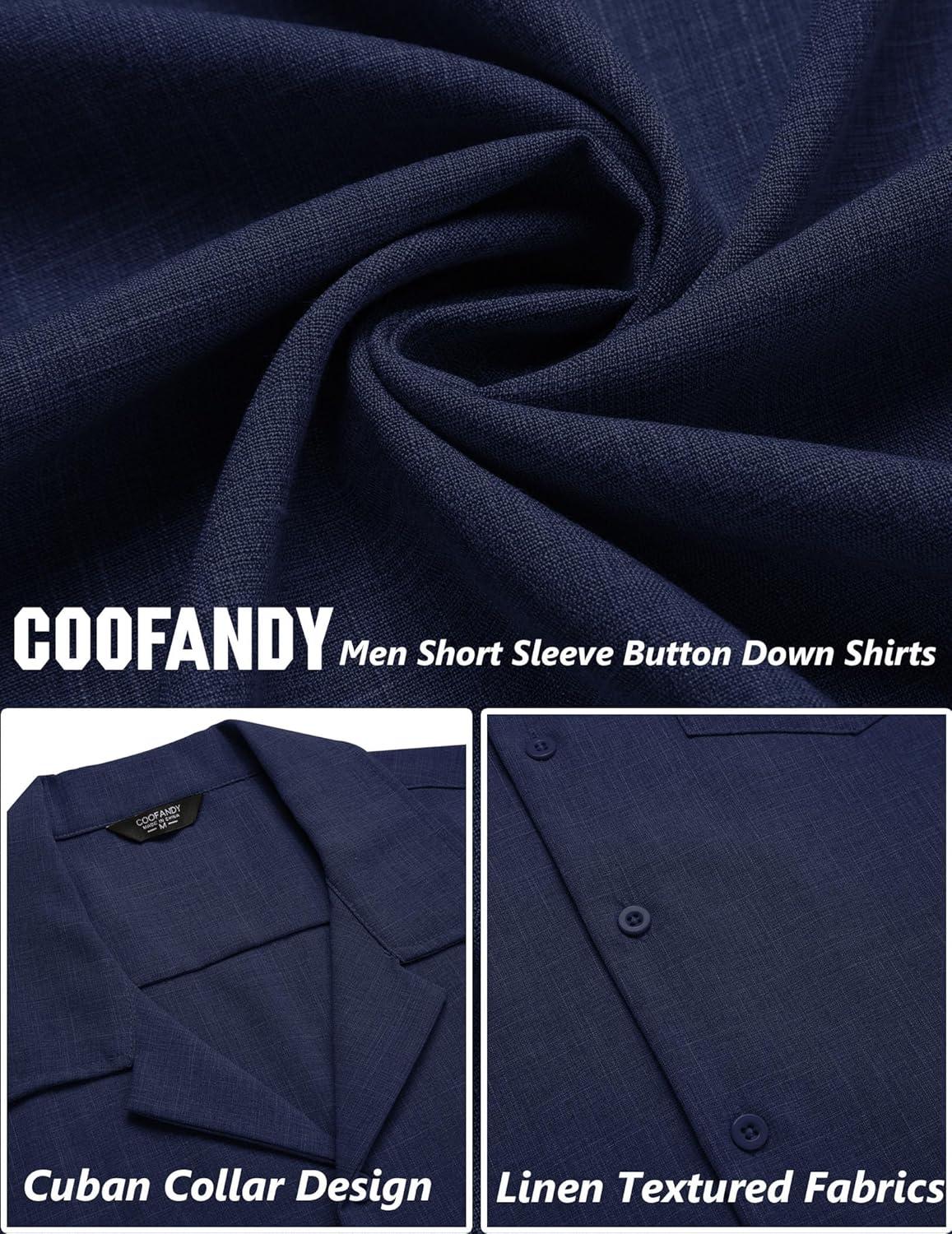 imageCOOFANDY Mens Casual Button Down Shirts Short Sleeve Summer Beach Shirt Cuban Vacation Textured Shirts with PocketNavy