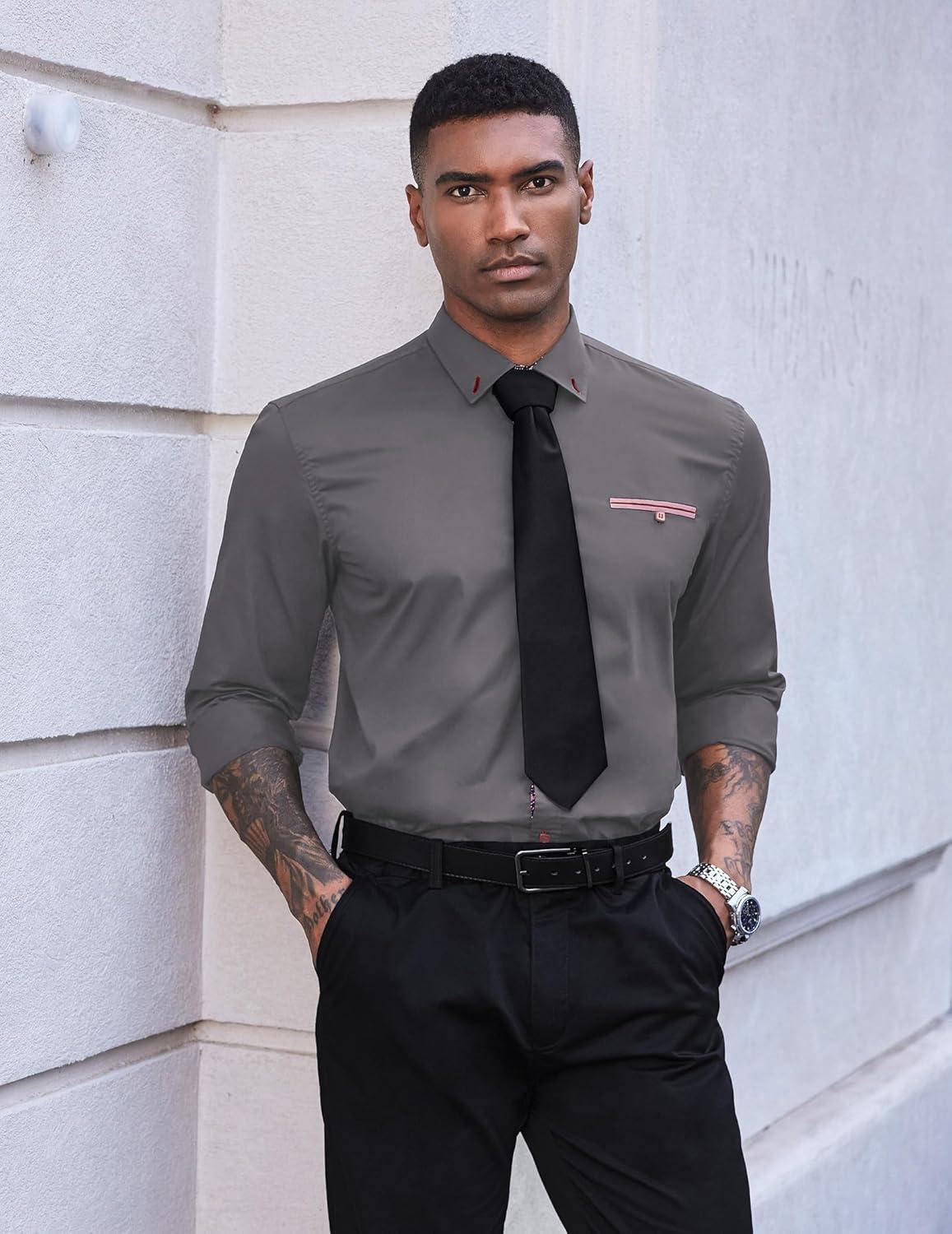 imageCOOFANDY Mens Dress Shirt Long Sleeve Casual Button Down Paisley Shirts Party Wedding Dress ShirtGrey