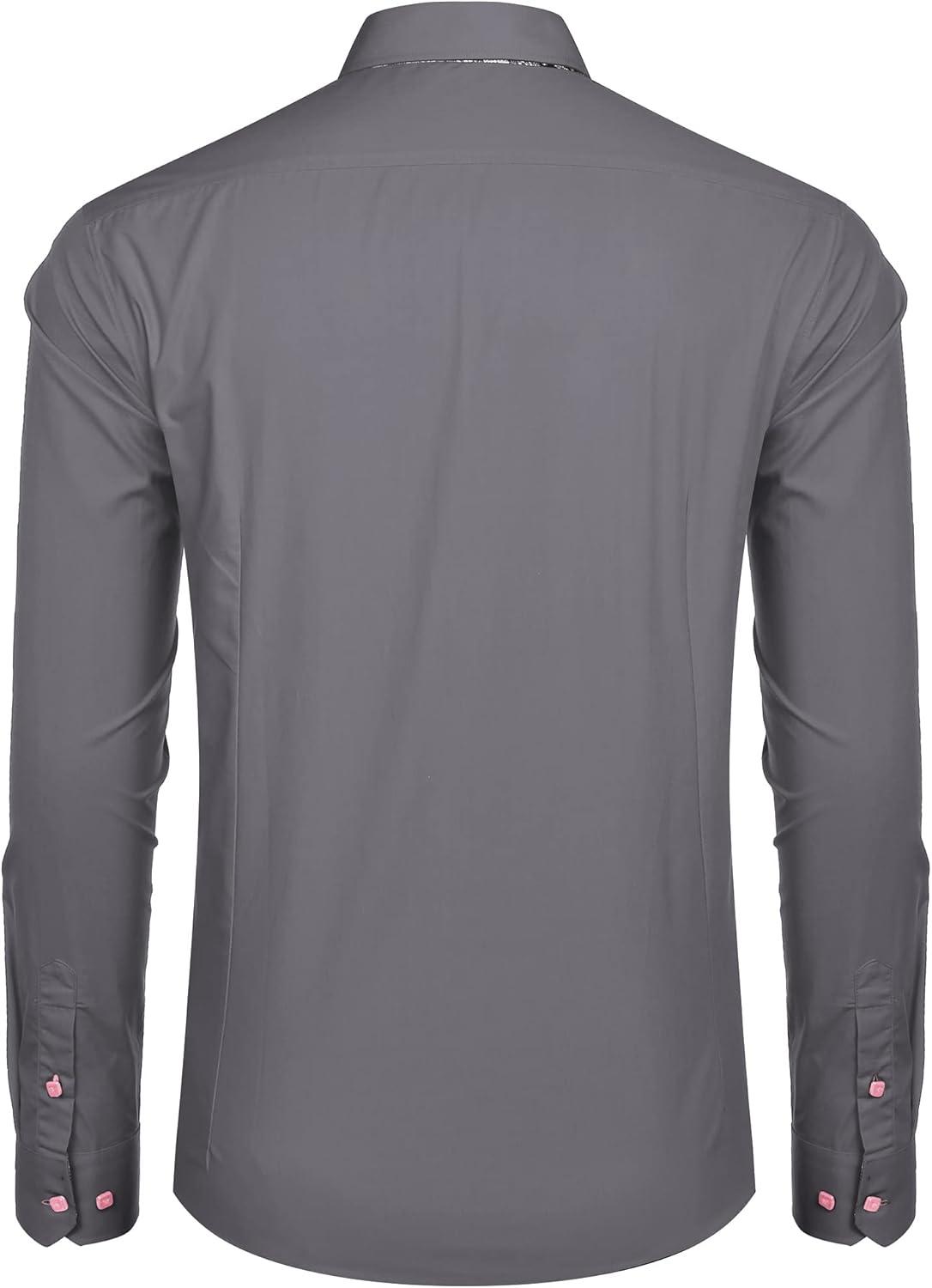 imageCOOFANDY Mens Dress Shirt Long Sleeve Casual Button Down Paisley Shirts Party Wedding Dress ShirtGrey