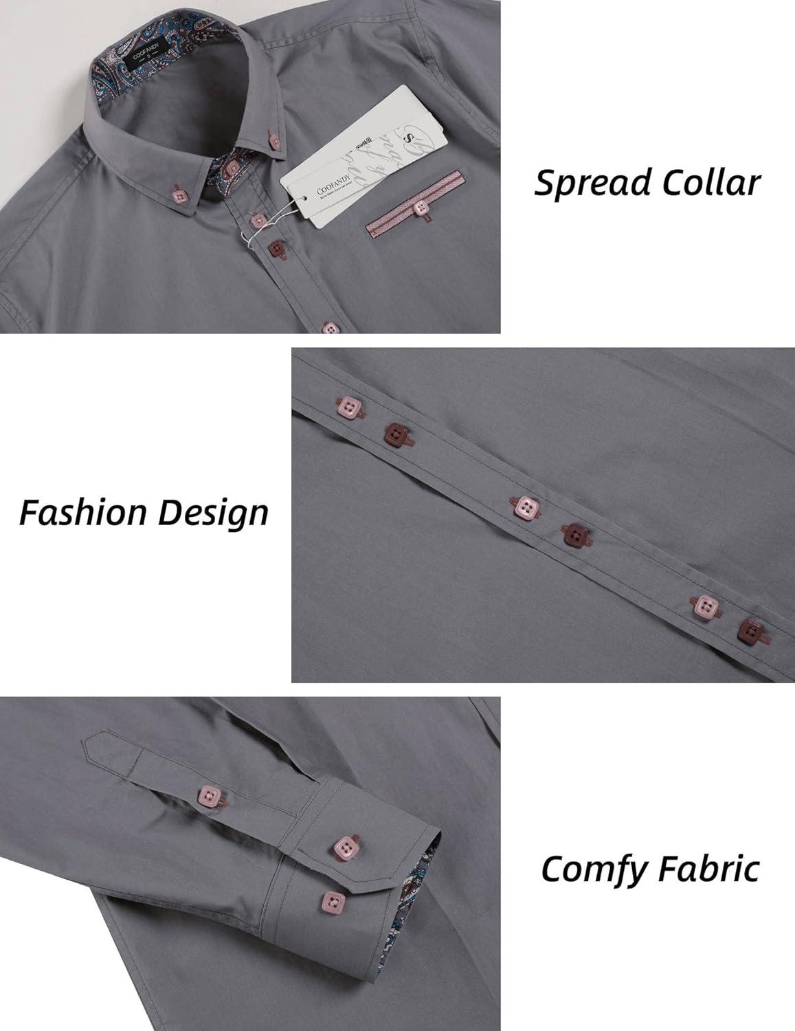 imageCOOFANDY Mens Dress Shirt Long Sleeve Casual Button Down Paisley Shirts Party Wedding Dress ShirtGrey