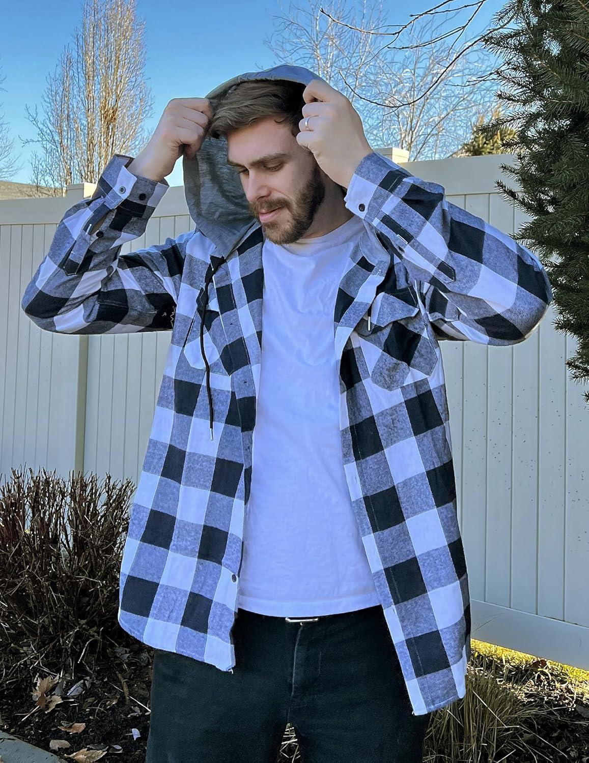 imageCOOFANDY Mens Plaid Hoodie Flannel Shirt Jacket Long Sleeve Casual Fashion Button ShirtsNavy Blue