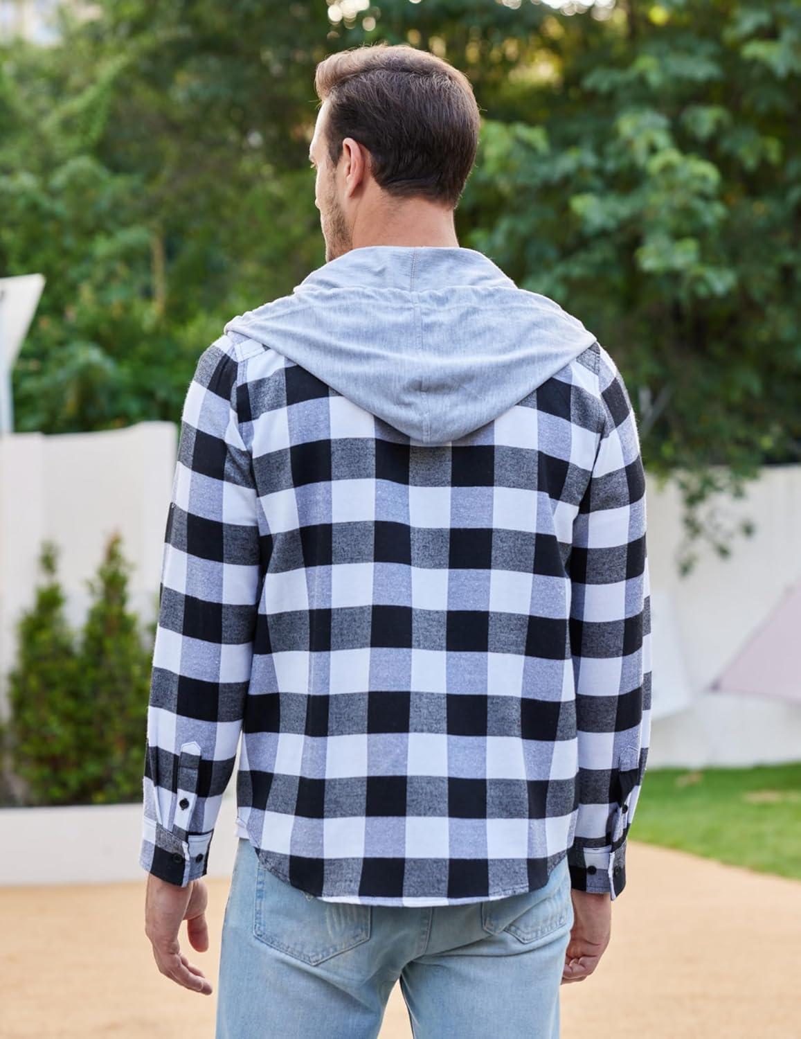 imageCOOFANDY Mens Plaid Hoodie Flannel Shirt Jacket Long Sleeve Casual Fashion Button ShirtsNavy Blue