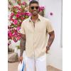 COOFANDY Men’s Button Down Shirts Short Sleeve Casual Summer Beach Vacation Wedding Shirt with Pocket(Beige)