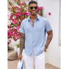 COOFANDY Men’s Button Down Shirts Short Sleeve Casual Summer Beach Vacation Wedding Shirt with Pocket(Clear Blue – Light Brown Plaid)