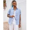 COOFANDY Men’s Button Down Shirts Short Sleeve Casual Summer Beach Vacation Wedding Shirt with Pocket(Clear Blue – Light Brown Plaid)