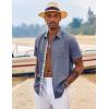 COOFANDY Men’s Button Down Shirts Short Sleeve Casual Summer Beach Vacation Wedding Shirt with Pocket(Dark Blue)