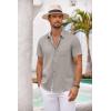 COOFANDY Men’s Button Down Shirts Short Sleeve Casual Summer Beach Vacation Wedding Shirt with Pocket(Grey)