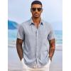 COOFANDY Men’s Button Down Shirts Short Sleeve Casual Summer Beach Vacation Wedding Shirt with Pocket(Light Denim Blue)