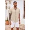 COOFANDY Men’s Button Down Shirts Short Sleeve Casual Summer Beach Vacation Wedding Shirt with Pocket(Light Khaki)