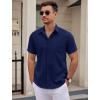 COOFANDY Mens Wrinkle Free Dress Shirt Short Sleeve Button Down Print Shirt Summer Business Casual Shirts with Pocket(Dark Blue)