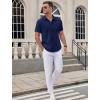 COOFANDY Mens Wrinkle Free Dress Shirt Short Sleeve Button Down Print Shirt Summer Business Casual Shirts with Pocket(Dark Blue)