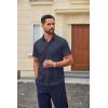 COOFANDY Mens Wrinkle Free Dress Shirt Short Sleeve Button Down Print Shirt Summer Business Casual Shirts with Pocket(Navy Blue-polka Dots)