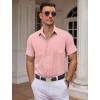 COOFANDY Mens Wrinkle Free Dress Shirt Short Sleeve Button Down Print Shirt Summer Business Casual Shirts with Pocket(Pink)