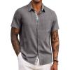 COOFANDY Men’s Button Down Shirts Short Sleeve Casual Summer Beach Vacation Wedding Shirt with Pocket(A-dark Grey)