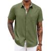COOFANDY Men’s Button Down Shirts Short Sleeve Casual Summer Beach Vacation Wedding Shirt with Pocket(Army Green)