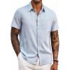 COOFANDY Men’s Button Down Shirts Short Sleeve Casual Summer Beach Vacation Wedding Shirt with Pocket(Blue)