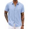 COOFANDY Men’s Button Down Shirts Short Sleeve Casual Summer Beach Vacation Wedding Shirt with Pocket(Denim Blue)