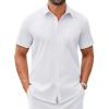 COOFANDY Mens Wrinkle Free Dress Shirt Short Sleeve Button Down Print Shirt Summer Business Casual Shirts with Pocket(A-white)