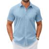 COOFANDY Mens Wrinkle Free Dress Shirt Short Sleeve Button Down Print Shirt Summer Business Casual Shirts with Pocket(Blue)