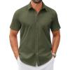 COOFANDY Mens Wrinkle Free Dress Shirt Short Sleeve Button Down Print Shirt Summer Business Casual Shirts with Pocket(Dark Army Green)
