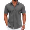 COOFANDY Mens Wrinkle Free Dress Shirt Short Sleeve Button Down Print Shirt Summer Business Casual Shirts with Pocket(Dark Gray)